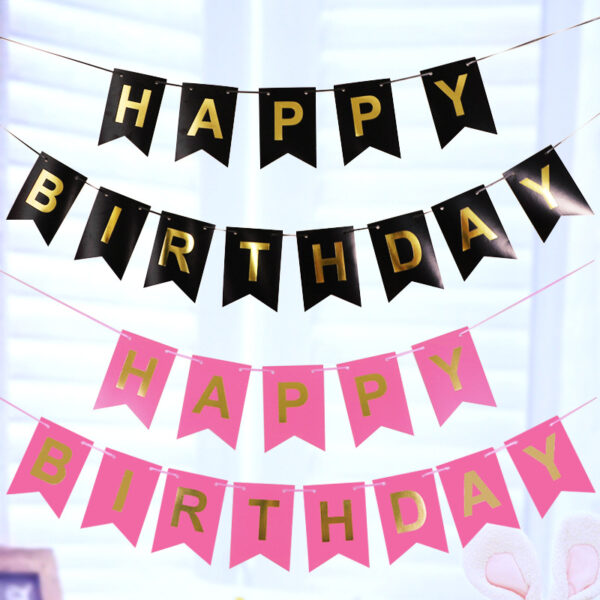 Large 16*20cm Happy Birthday Letter Flag Pink Bronzing Fishtail Banner Party Decoration Supplies - Image 3