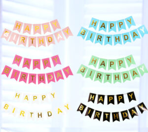 Large 16*20cm Happy Birthday Letter Flag Pink Bronzing Fishtail Banner Party Decoration Supplies