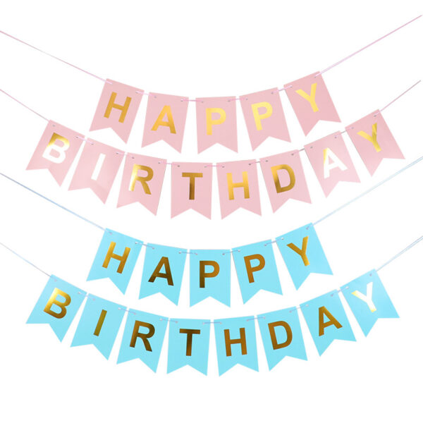 Large 16*20cm Happy Birthday Letter Flag Pink Bronzing Fishtail Banner Party Decoration Supplies - Image 5