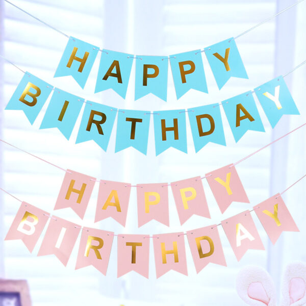 Large 16*20cm Happy Birthday Letter Flag Pink Bronzing Fishtail Banner Party Decoration Supplies - Image 2