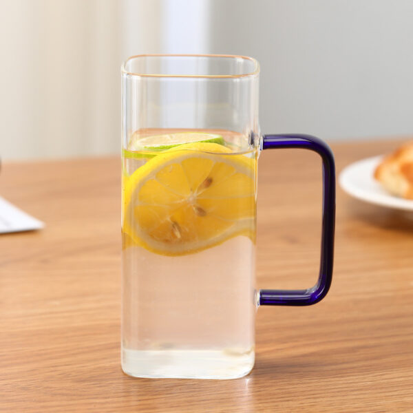 Square Glass Cup With Color Handle Milk Juice Cup Transparent Simple Household Cup Borosilicate Glass Water Cup - Image 8