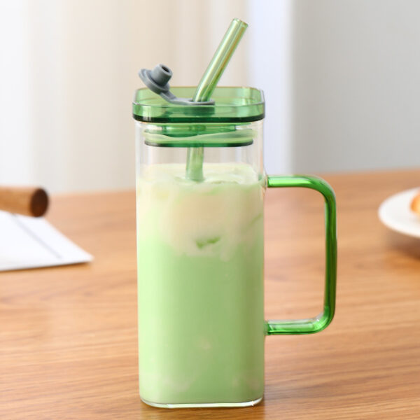 Square Glass Cup With Color Handle Milk Juice Cup Transparent Simple Household Cup Borosilicate Glass Water Cup - Image 5