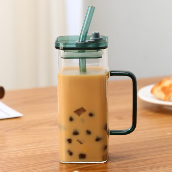 Square Glass Cup With Color Handle Milk Juice Cup Transparent Simple Household Cup Borosilicate Glass Water Cup - Image 3