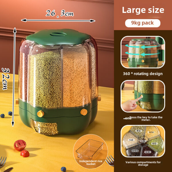 Dielectric Rice Bucket Rotatable Household Insect-proof Moisture-proof Multifunctional Sealed Rice Storage Box Classification Grain Storage Box - Image 5
