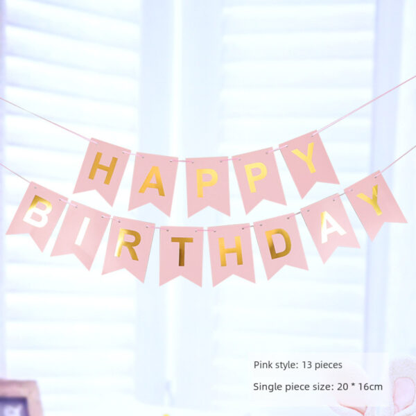 Large 16*20cm Happy Birthday Letter Flag Pink Bronzing Fishtail Banner Party Decoration Supplies - Image 4