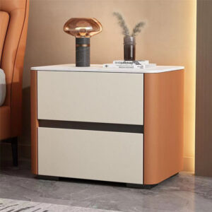 Installation-Free Bedside Table Simple Modern Household Bedroom Storage Cabinet Italian Style Simple Leather Rock Board Bedside Storage Cabinet