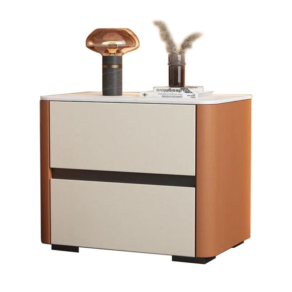 Installation-Free Bedside Table Simple Modern Household Bedroom Storage Cabinet Italian Style Simple Leather Rock Board Bedside Storage Cabinet - Image 4