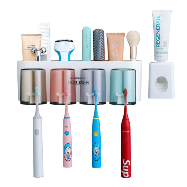 Toothbrush Holder Suit Punch-free Wall-mounted Toothpaste Squeezer Brushing Mouthwash Cup Bathroom Storage Box Storage Rack - Image 5