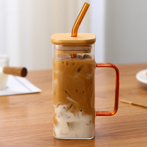 Square Glass Cup With Color Handle Milk Juice Cup Transparent Simple Household Cup Borosilicate Glass Water Cup - Image 4