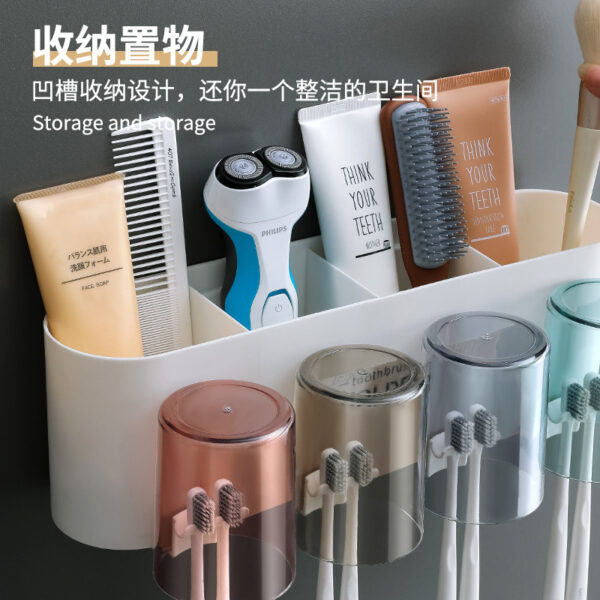 Toothbrush Holder Suit Punch-free Wall-mounted Toothpaste Squeezer Brushing Mouthwash Cup Bathroom Storage Box Storage Rack - Image 3