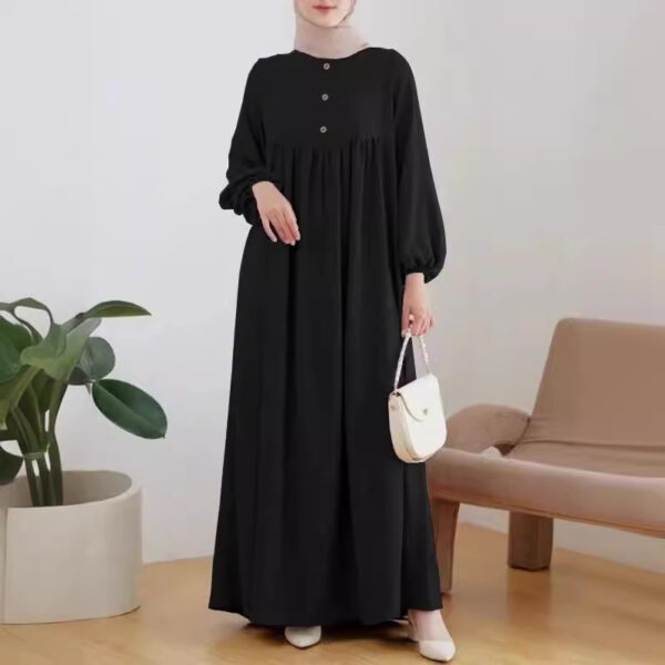 Muslim Women's Robe Fashion Casual Bubble Sleeve Simple Loose Solid Color Dress