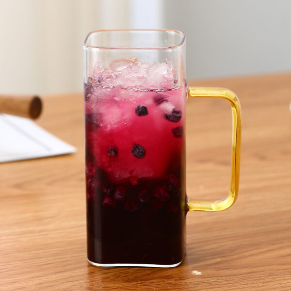 Square Glass Cup With Color Handle Milk Juice Cup Transparent Simple Household Cup Borosilicate Glass Water Cup - Image 7