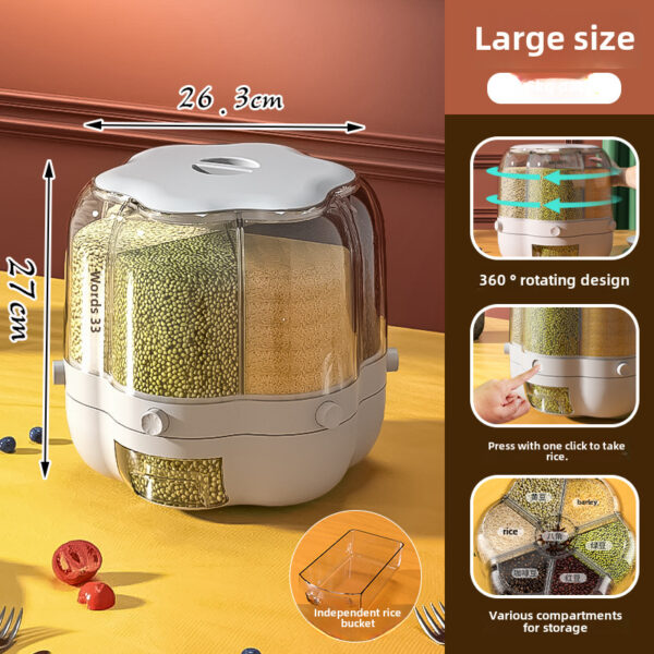 Dielectric Rice Bucket Rotatable Household Insect-proof Moisture-proof Multifunctional Sealed Rice Storage Box Classification Grain Storage Box - Image 8