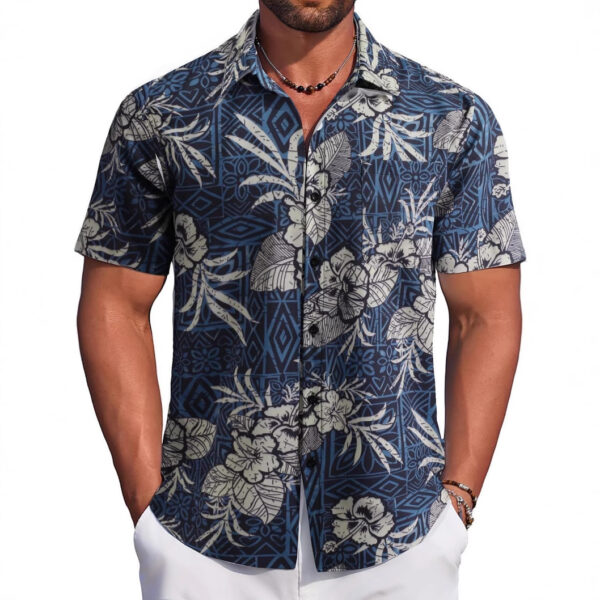New Arrival Seaside Hawaiian Flower Shirt Men's Half-Sleeve Quick-Dry Beach Short-Sleeved Flower Shirt For Men And Women - Image 3