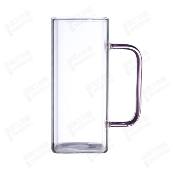 Square Glass Cup With Color Handle Milk Juice Cup Transparent Simple Household Cup Borosilicate Glass Water Cup - Image 2