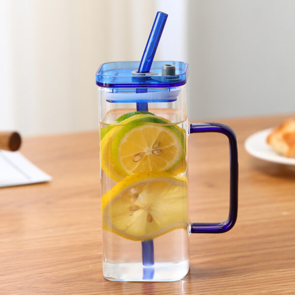 Square Glass Cup With Color Handle Milk Juice Cup Transparent Simple Household Cup Borosilicate Glass Water Cup - Image 6